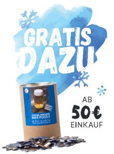 Bei einem Einkauf ab 50€ bekommst du ein Münchner Bierpuzzle gratis dazu.