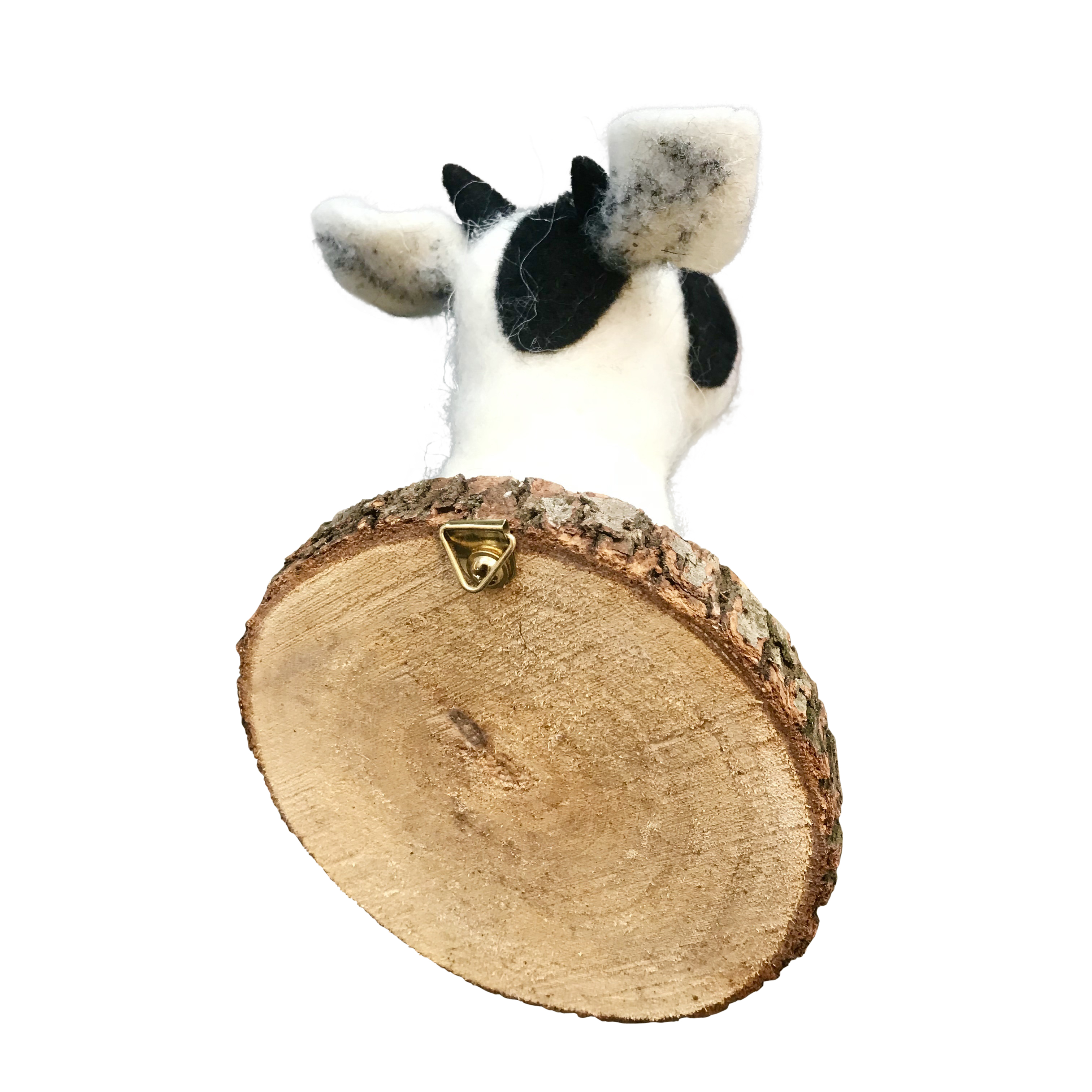 dekorative putzige Deko-Wandhaken Kuh Wand-Deko Holzplatte mit Tierkopf aus Filz 