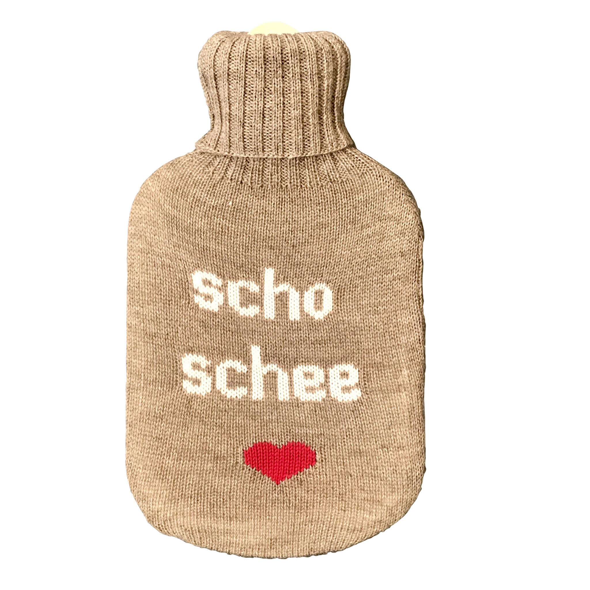 Wärmflasche Sprüche gestrickt in Bayern aus wunderbarer Merinowolle